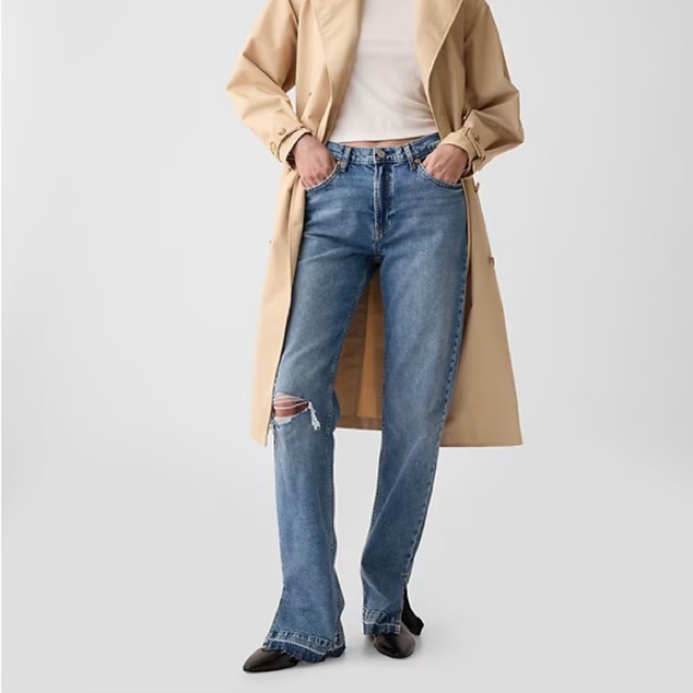 GAP Women's Straight Blue Jeans with Distressed Detail